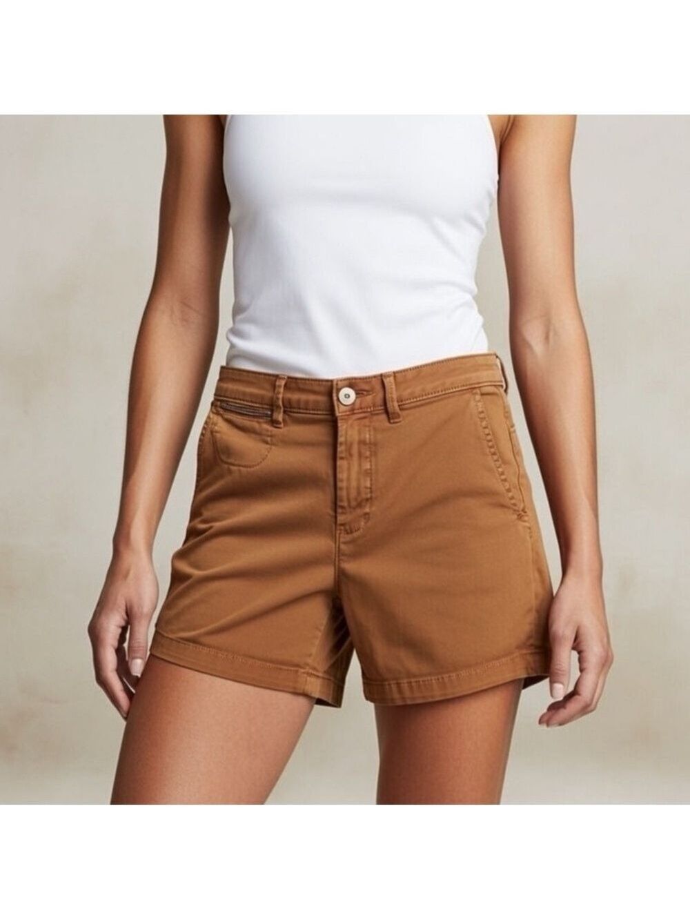 Anthropologie Tan Relaxed High Waist Soft Chino Shorts Size 30